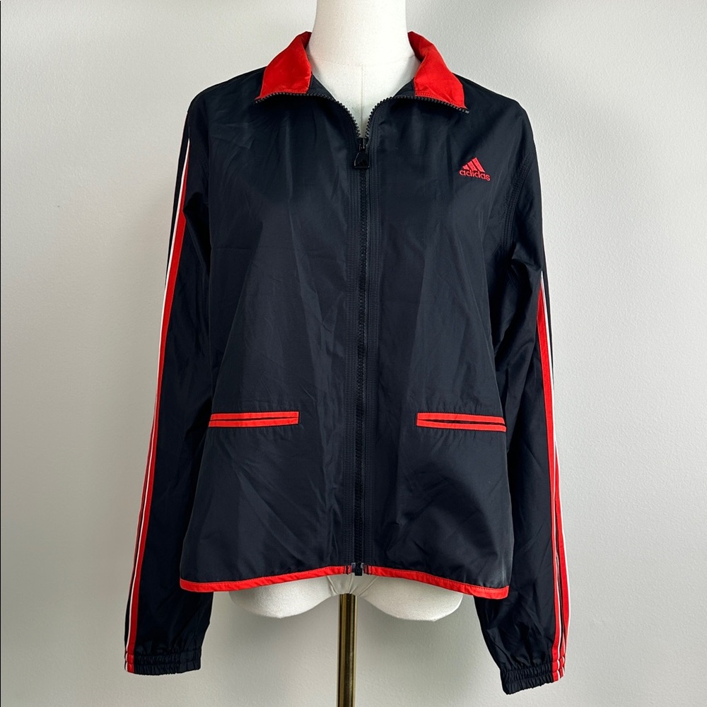 Adidas Womens Light Breathable Athletic Running Gym Vent Black Zip Jacket L Y2K